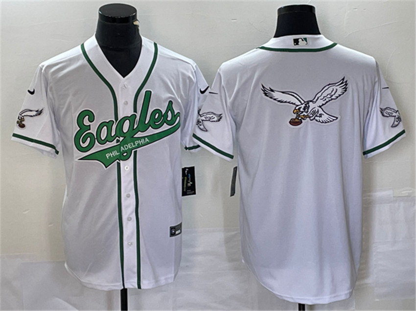 Men's White Philadelphia Eagles Team Big Logo Cool Base Stitched Baseball Jersey